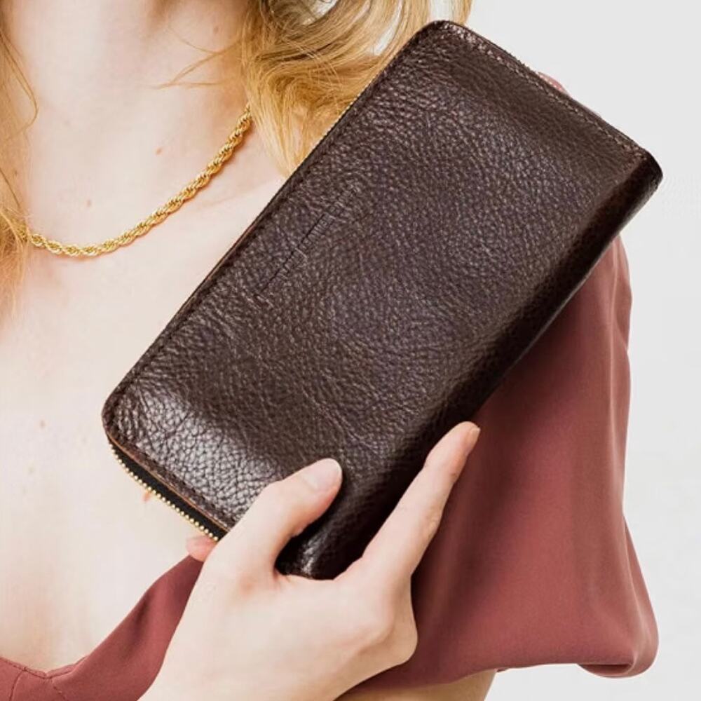 Portland Leather Goods Accordion Zip Wallet Pebbled Coldbrew